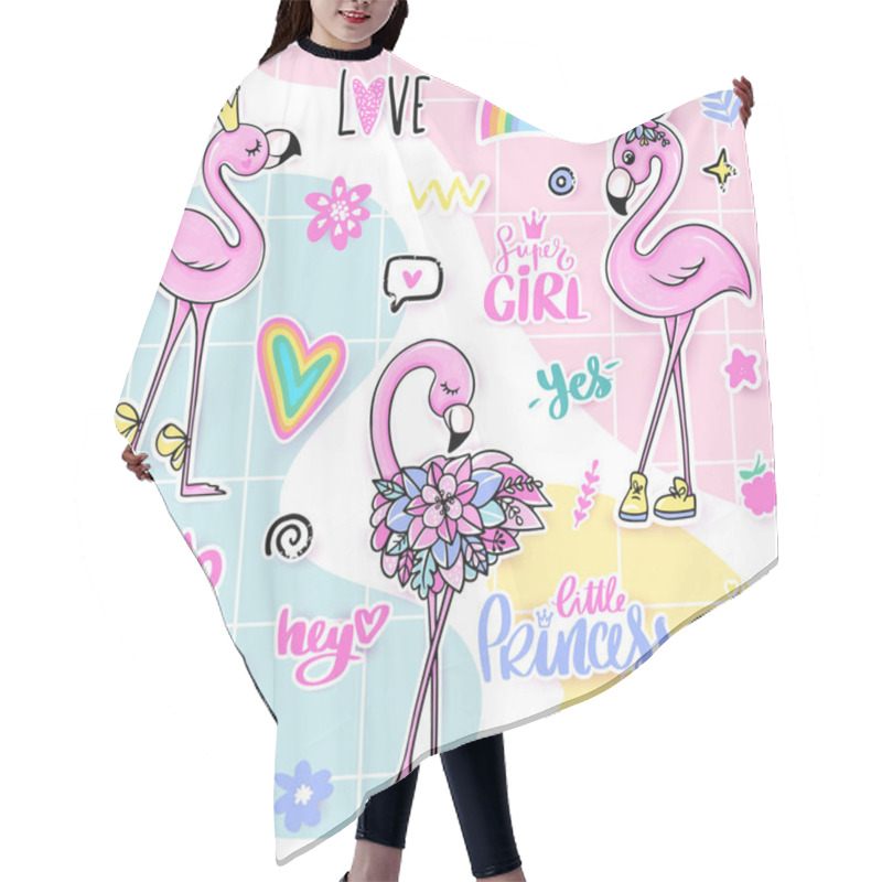 Personality  Vector Summer Set With Pink Flamingos. Bright Stickers Collection. Hair Cutting Cape