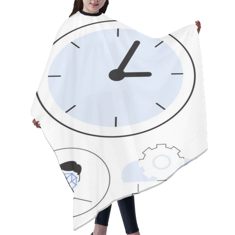 Personality  Clock Indicating Time Management, Facial Recognition Over A Human Profile, Gear Atop A Cloud With Linked Documents. Ideal For AI, Automation, Productivity, Tech Systems, Time Tracking, Cloud Storage Hair Cutting Cape