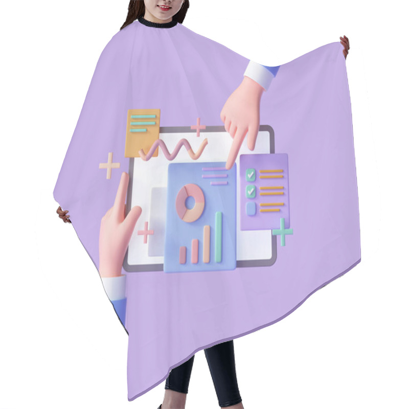 Personality  Online Marketing, Financial Report Chart, Data Analysis, And Web Development Concept. Hand Holding Tablet With Data Chart. 3d Render Illustration Hair Cutting Cape