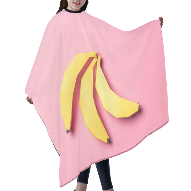 Personality  Top View Of Yellow Paper Bananas On Pink Hair Cutting Cape