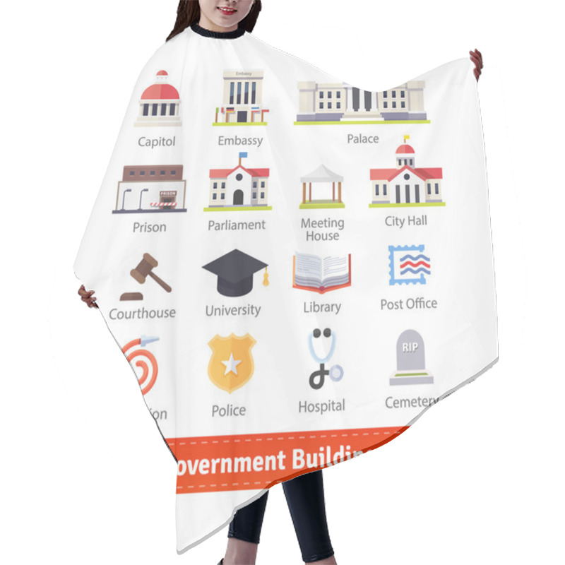 Personality  Government Buildings Colourful Icon Set. Hair Cutting Cape