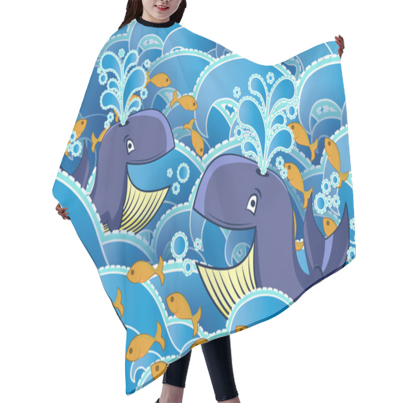 Personality  Two Cartoon Whales In The Water Hair Cutting Cape