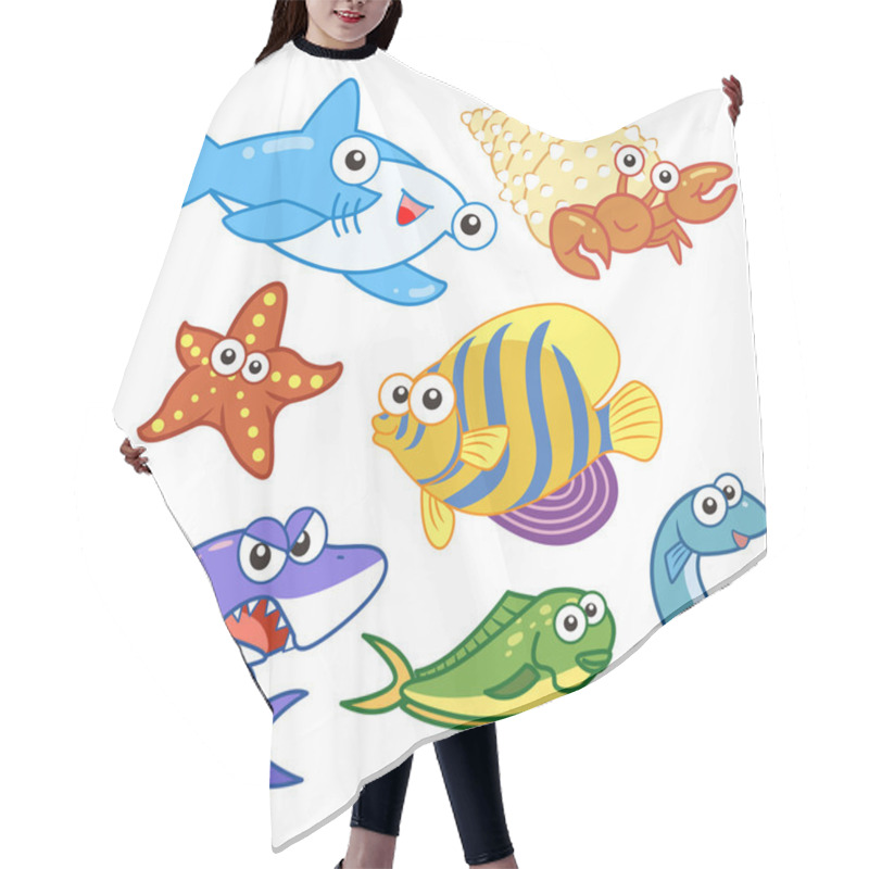 Personality  Cartoon Sea Animals Set With White Background Hair Cutting Cape