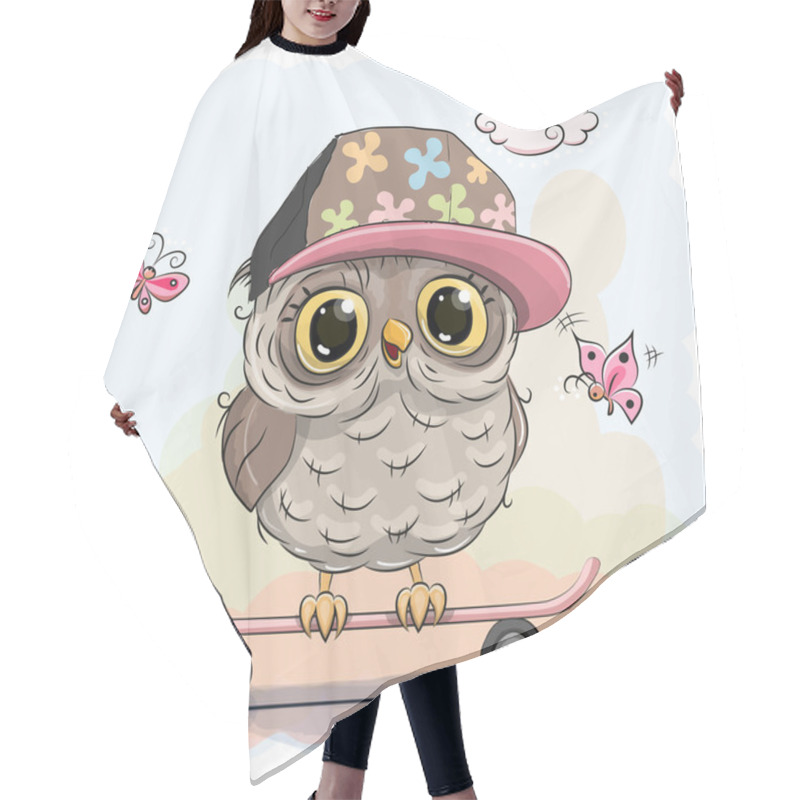 Personality  Cute Owl On A Skateboard Hair Cutting Cape