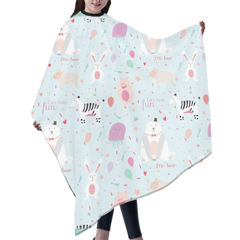 Personality  Cute Childish Pattern With Cartoon Animals, Speech Bubbles And Fireworks Hair Cutting Cape