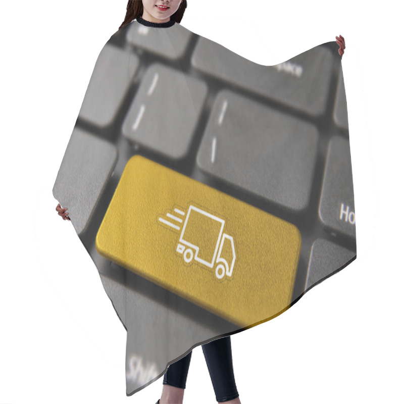 Personality  Fast Delivery Truck Service Concept On Laptop Key Hair Cutting Cape