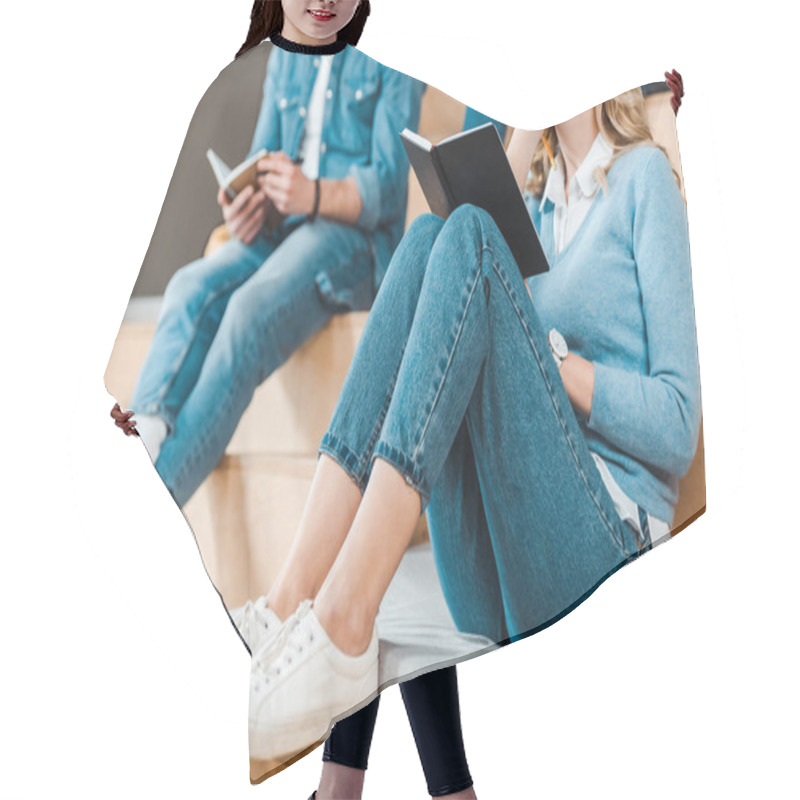 Personality  Partial View Of Students In Jeans With Notebooks In Lecture Hall Hair Cutting Cape