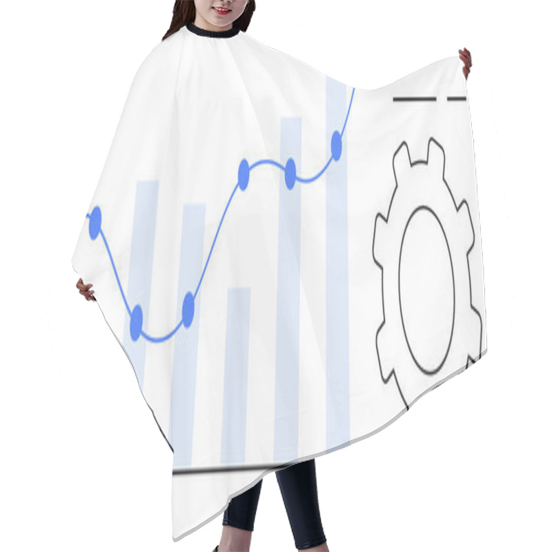 Personality  Bar Graph With Ascending Bars And A Blue Line Graph With Dots Alongside A Gear Icon. Ideal For Business Analytics, Technical Optimization, Growth Strategies, Performance Metrics, Project Management Hair Cutting Cape