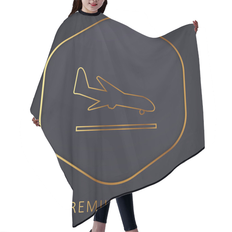 Personality  Airplane Landing Golden Line Premium Logo Or Icon Hair Cutting Cape