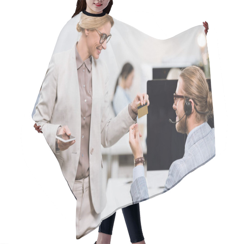 Personality  Business Colleagues With Credit Card Hair Cutting Cape