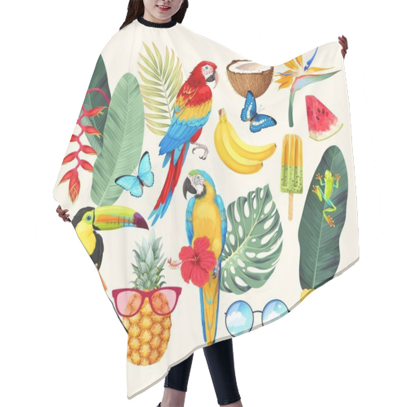 Personality  Vector Set Of Tropical Flora And Fauna Hair Cutting Cape