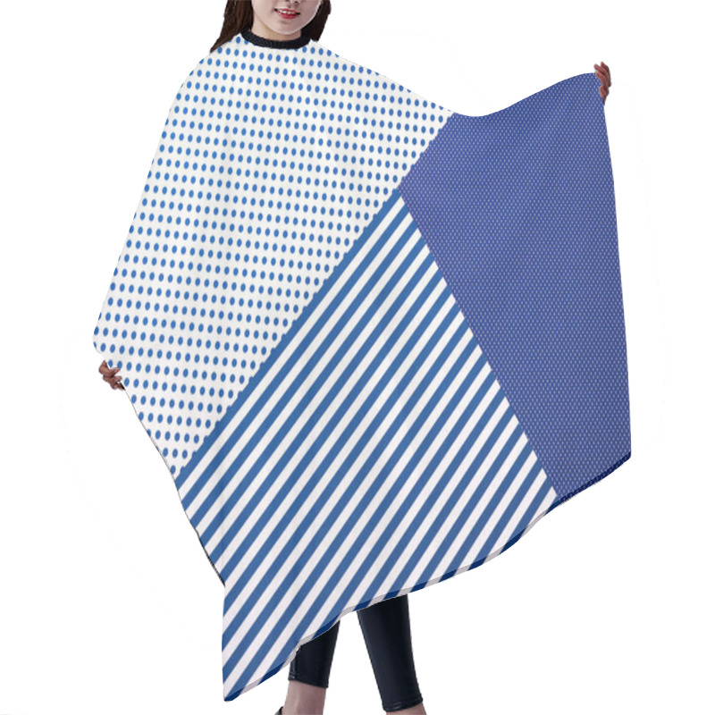 Personality  Top View Of Artistic Blue Composition With Stripes And Dots For Background Hair Cutting Cape