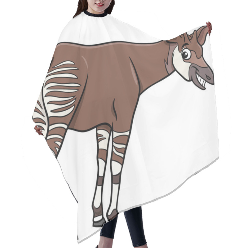 Personality  Cartoon Illustration Of Funny Okapi Comic Animal Character Hair Cutting Cape