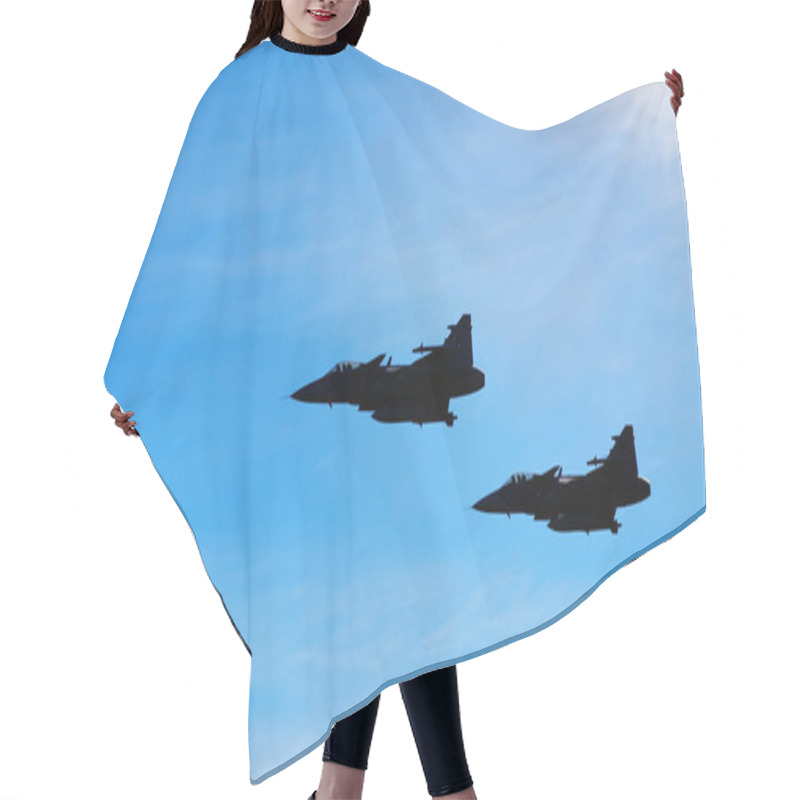 Personality  Two aircraft Jas 39 Gripen on blue sky hair cutting cape