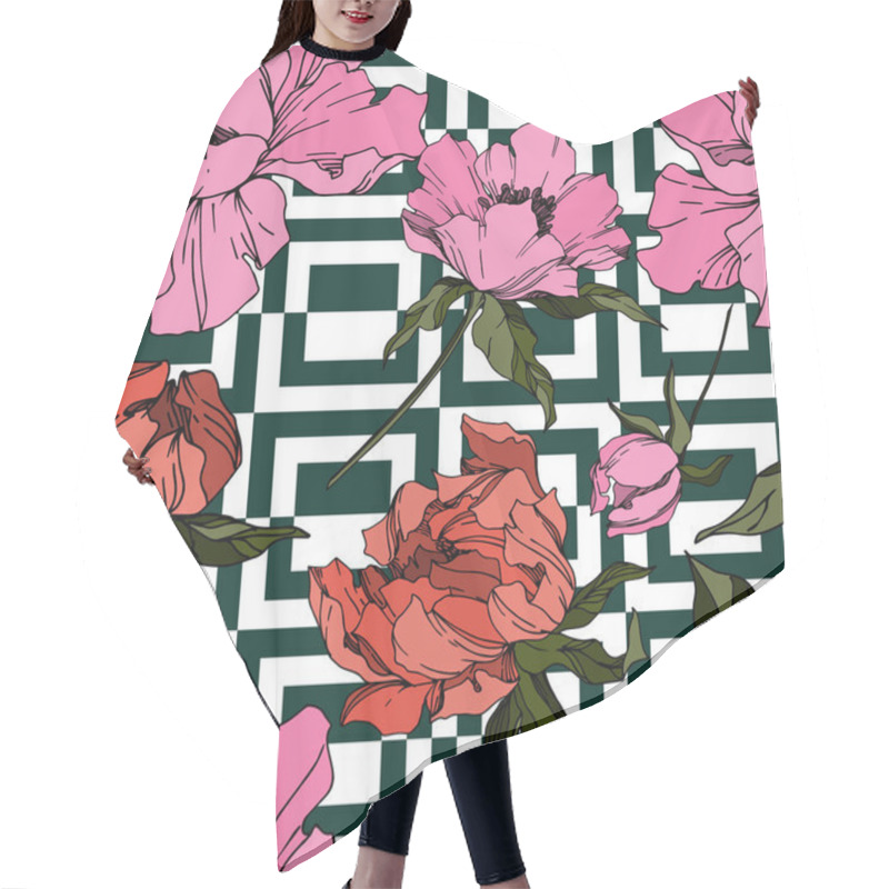 Personality  Vector Peony Floral Botanical Flowers. Black And White Engraved  Hair Cutting Cape