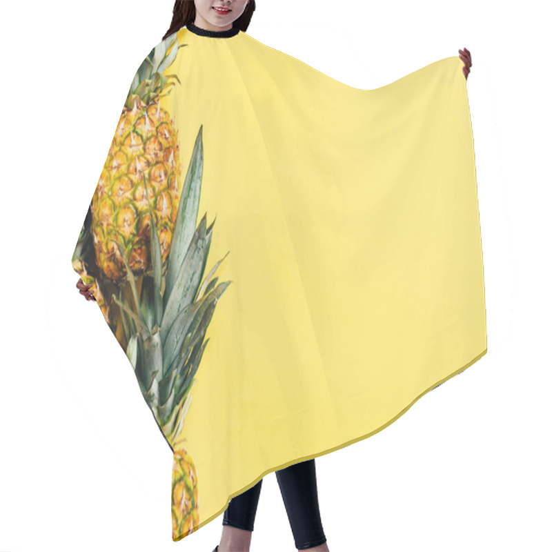 Personality  Top View Of Fresh Tasty Pineapples On Yellow Background Hair Cutting Cape