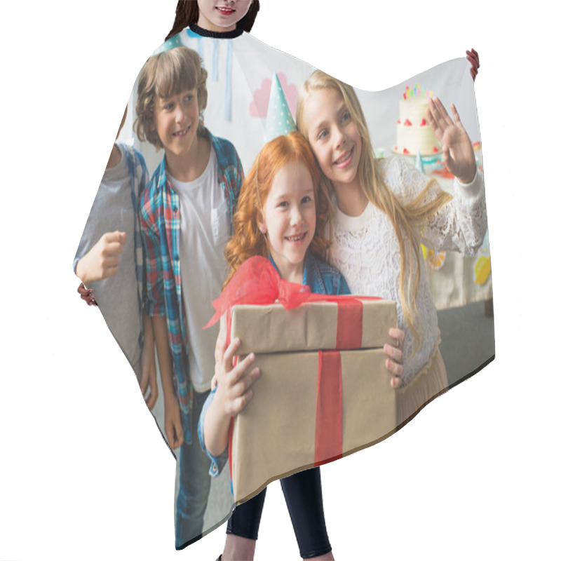 Personality  Children With Gifts At Birthday Party Hair Cutting Cape