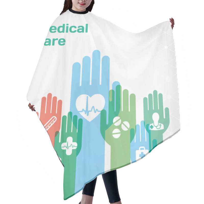 Personality  Medical Care Flat Icon Composition With Hands Hair Cutting Cape