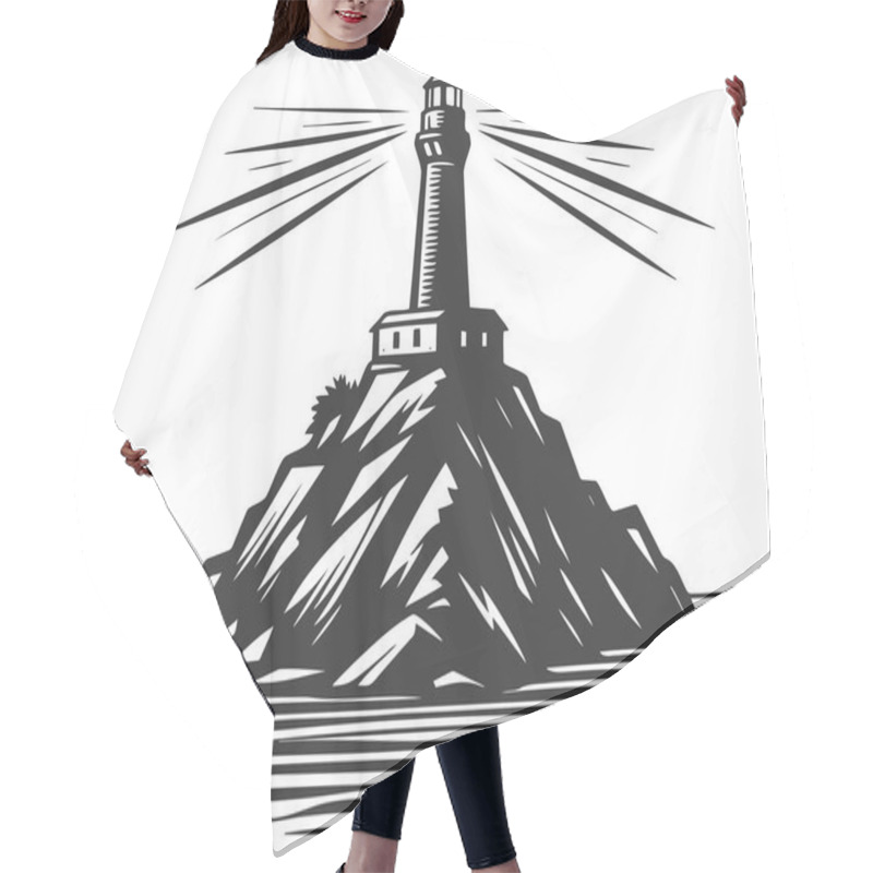 Personality  Small Rocky Island With Lighthouse On Top Stencil Drawing Hair Cutting Cape