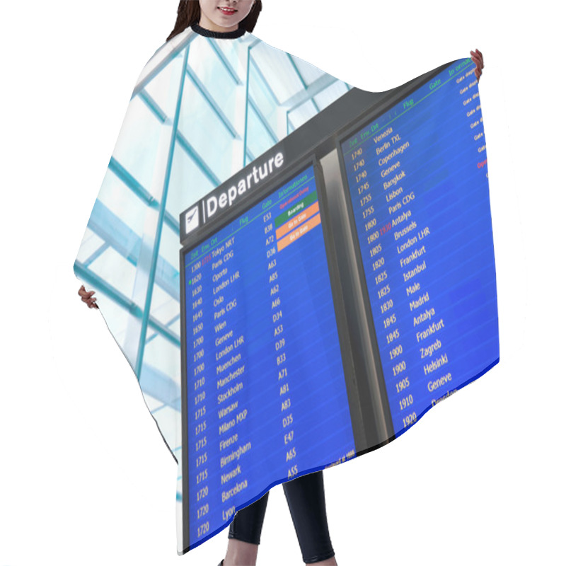 Personality  Flight Information, Arrival And Departure Board At The Airport Hair Cutting Cape