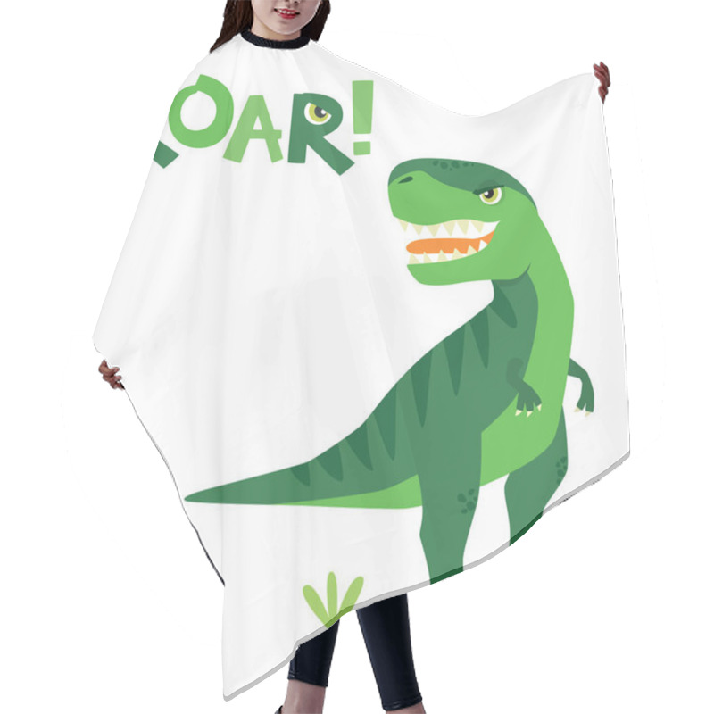 Personality  Cute Little Scary T Rex Dinosaur With Roar Lettering Isolated On White Vector Illustration Hair Cutting Cape