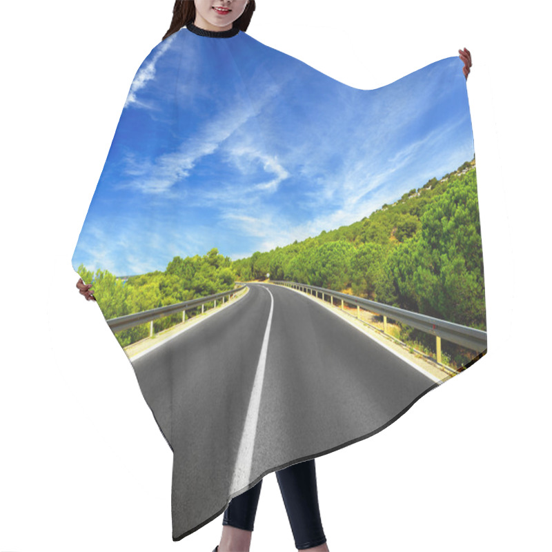 Personality  Asphalt Road And Blue Sky With Clouds Hair Cutting Cape