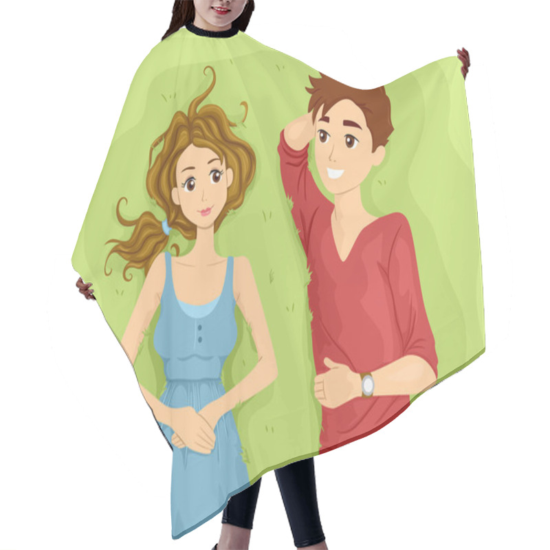 Personality  Couple Lying On Grass Hair Cutting Cape