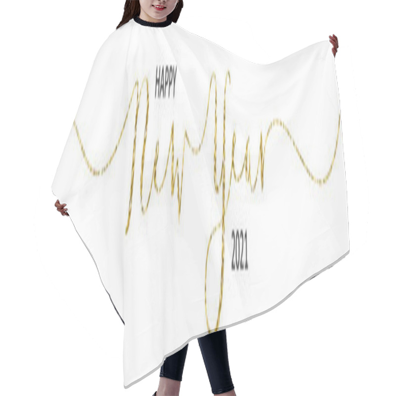 Personality  HAPPY NEW YEAR 2021 Black And Gold Brush Calligraphy On White Background Hair Cutting Cape