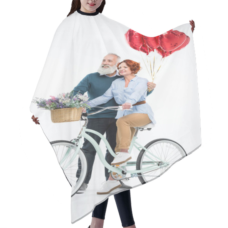 Personality  Mature Couple With Bicycle  Hair Cutting Cape