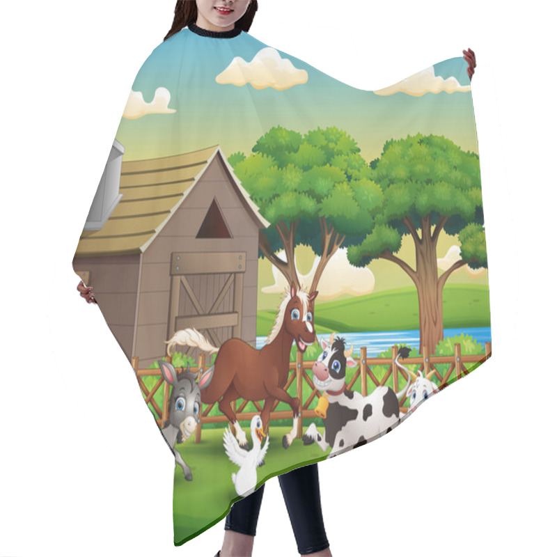 Personality  Happy Farm Animal Playing Outside The Cage Hair Cutting Cape