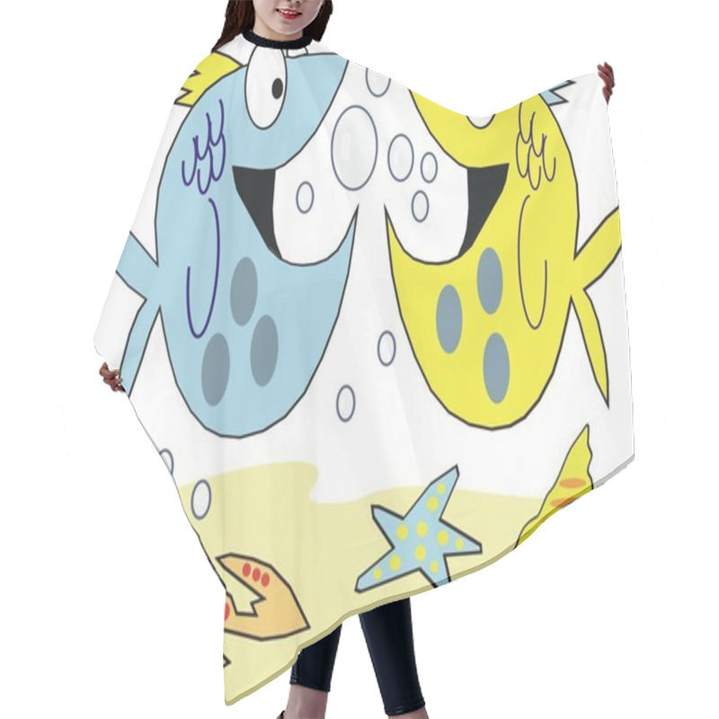 Personality  Funny Underwater Cartoon With Fish, Crab And Shell Hair Cutting Cape