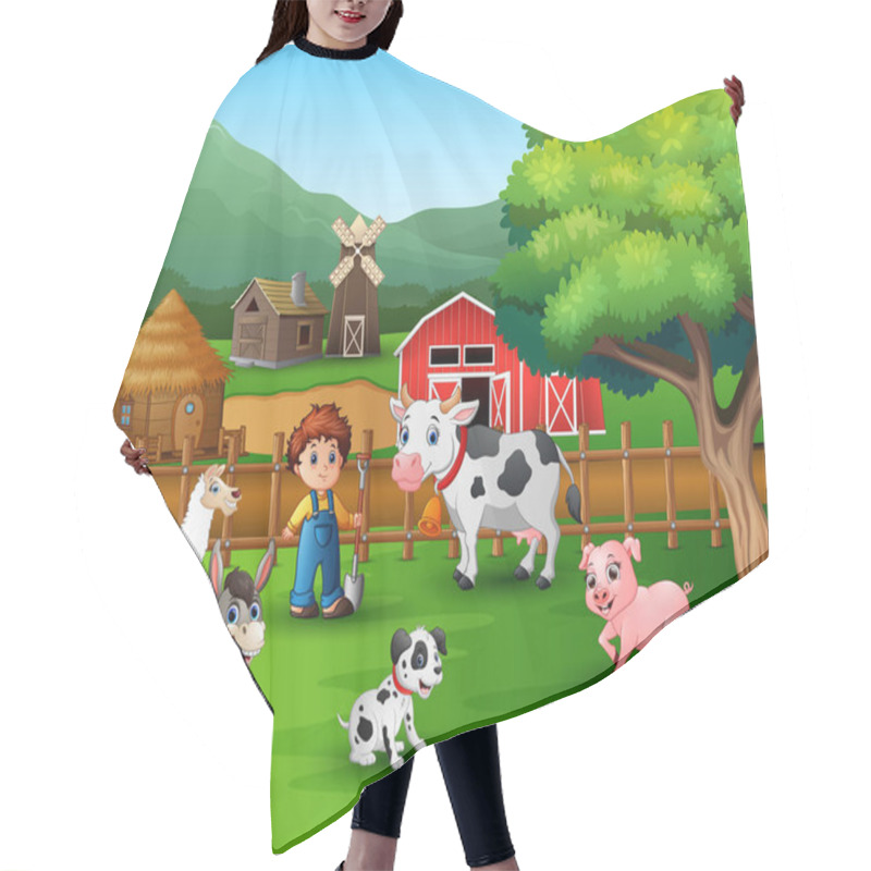 Personality  Farm Scenes With Different Animals And Farmers In The Farmyard Hair Cutting Cape