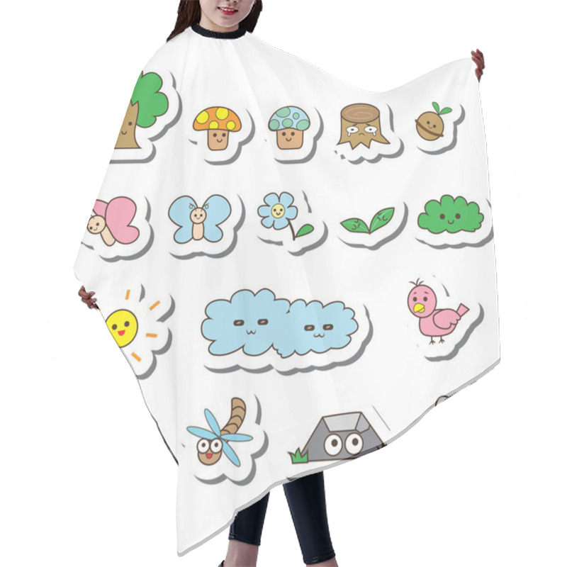 Personality  Vector Tree Cartoon Set Hair Cutting Cape