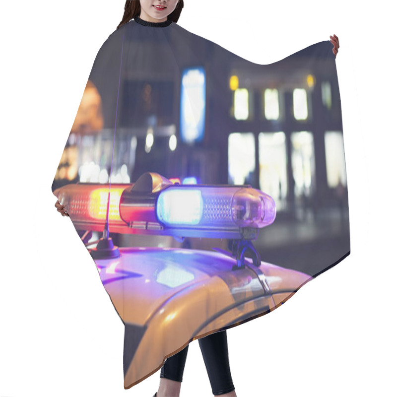 Personality  Blue Light Flashers  On Police Car.  Hair Cutting Cape