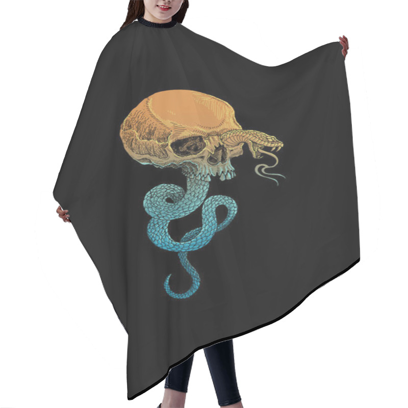 Personality  Skull Head With Snake Illustration Hair Cutting Cape