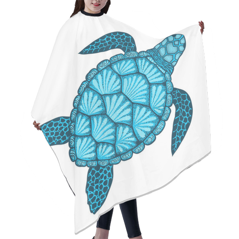 Personality  Sea Turtle In Line Art Style. Hand Drawn Vector Illustration. Design For Coloring Book. Hair Cutting Cape