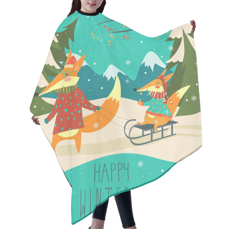 Personality  Funny Foxes Sledding Hair Cutting Cape