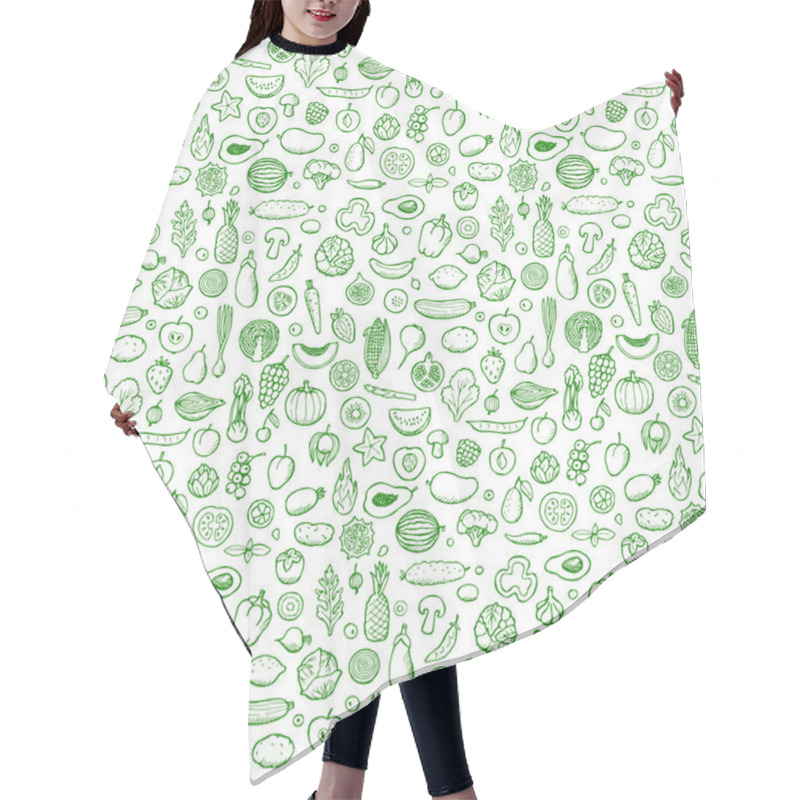 Personality  Vegetables And Fruits Seamless Hand Drawn Doodle Pattern Hair Cutting Cape