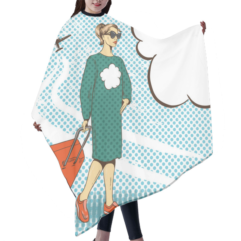 Personality  Vector Illustration Of Woman With Travelling Case, Pop Art Style Hair Cutting Cape