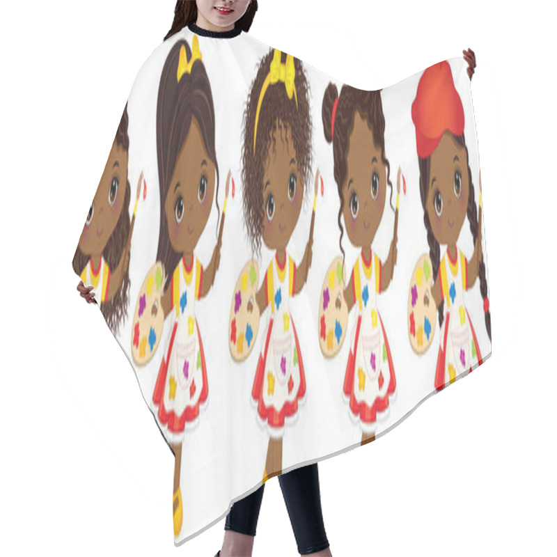 Personality  Vector Cute Little African American Artists With Palettes And Paint Brushes Vector Little African American Girls Hair Cutting Cape