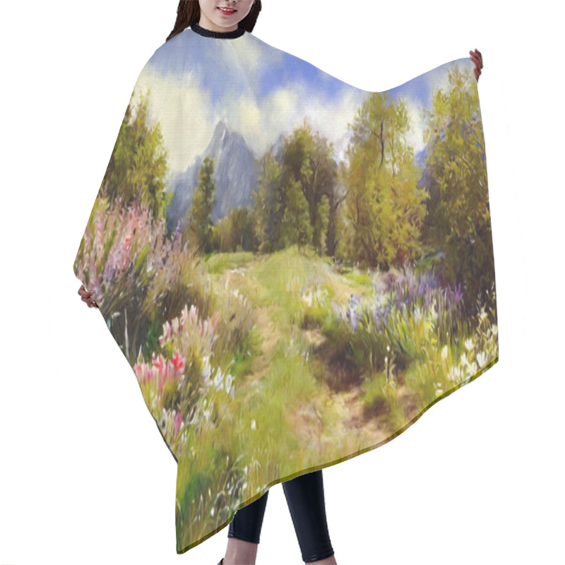 Personality  Digital Oil Paintings Landscape, Spring In The Mountains. Fine Art, Artwork Hair Cutting Cape