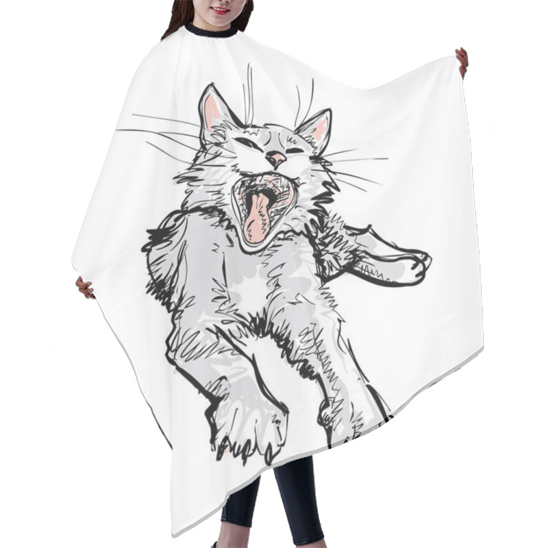 Personality  Yawning Cat Illustration (vector) Hair Cutting Cape