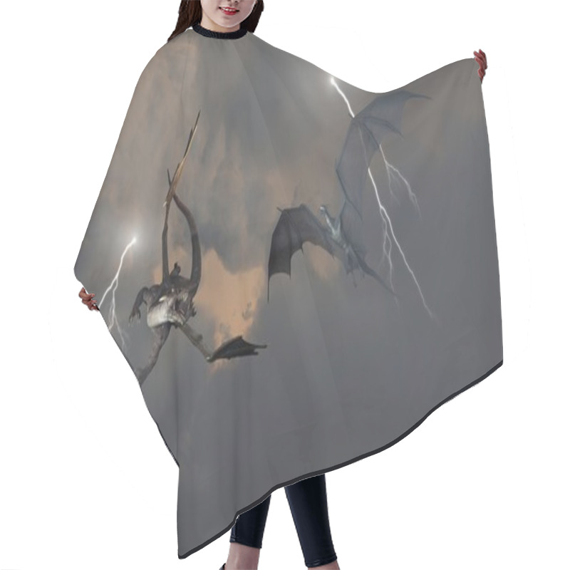 Personality  Dragons Fighting In Storm Clouds Hair Cutting Cape