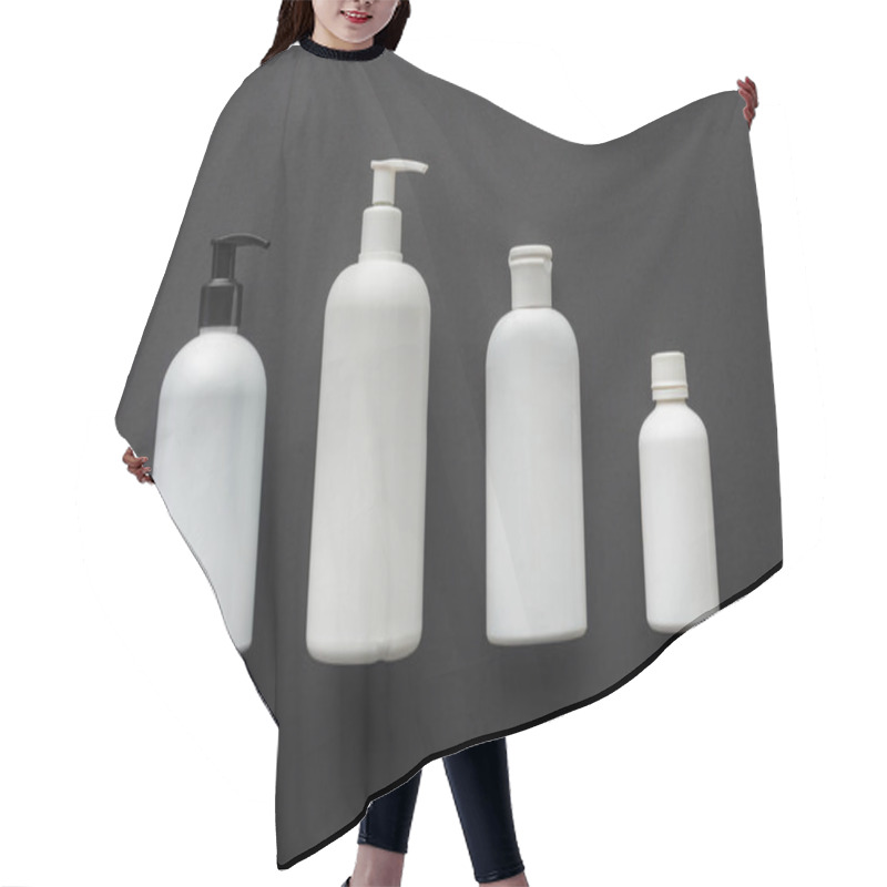 Personality  Top View Of Four White Bottles Of Cream Isolated On Black, Beauty Concept Hair Cutting Cape