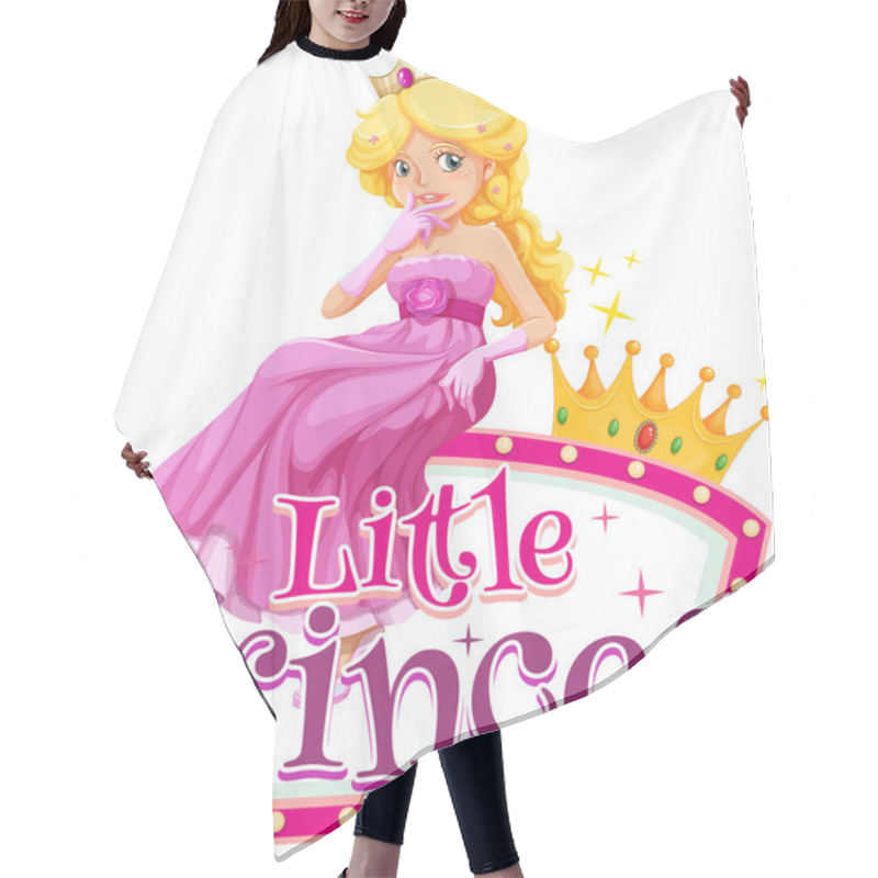 Personality  Font Design For Word Little Princess With Cute Princees In Pink Illustration Hair Cutting Cape