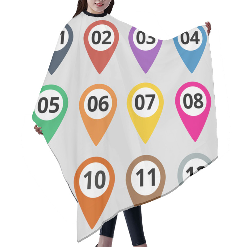 Personality  Flat Map Markers With Numbers. Vector Illustration Hair Cutting Cape