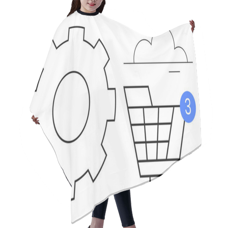 Personality  Gear And Shopping Cart With Cloud Above And Notification Bubble With Number Three. Ideal For Online Shopping, Ecommerce, Technology Integration, Cloud Services, Notifications, System Settings, App Hair Cutting Cape