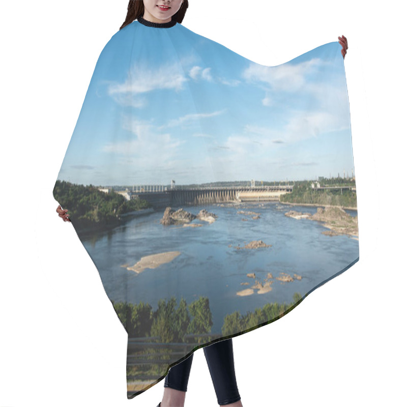 Personality  Scenic View Of A Large Hydroelectric Dam On A Sunny Day, With Clear Blue Skies And Lush Greenery Surrounding The River. Perfect For Energy, Nature, And Infrastructure Themes. Hair Cutting Cape