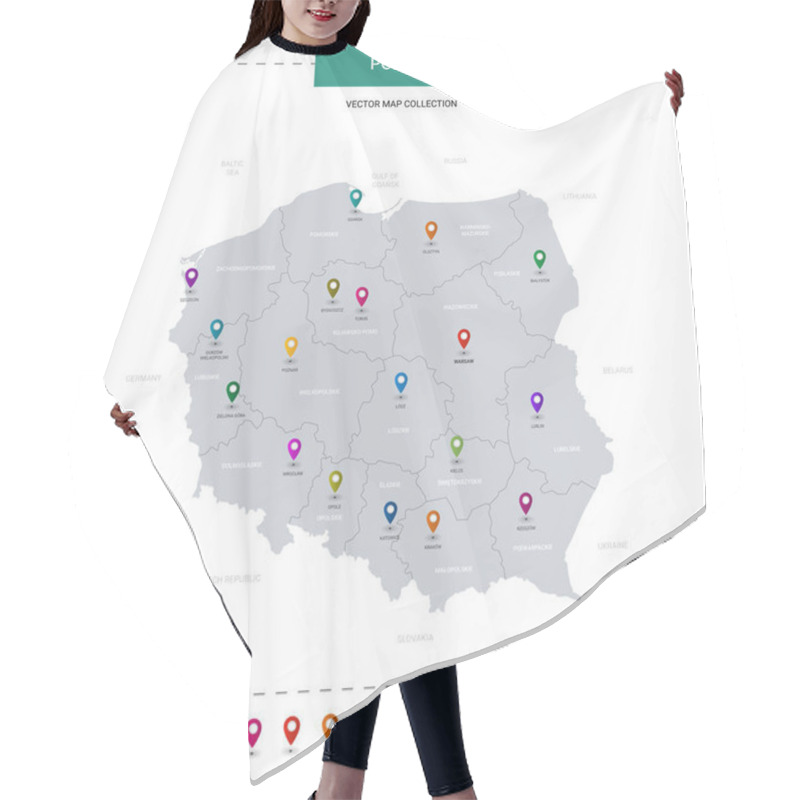 Personality  Poland Map With Location Pointer Marks. Infographic Vector Template, Isolated On White Background.  Hair Cutting Cape