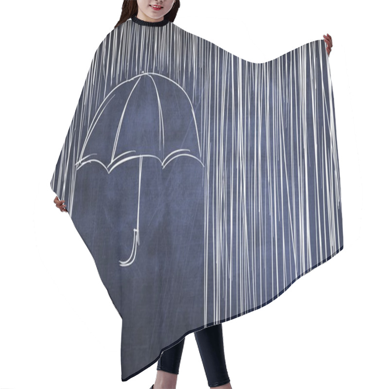 Personality  Umbrella And Rain, Conceptual Sketch On Chalkboard Hair Cutting Cape